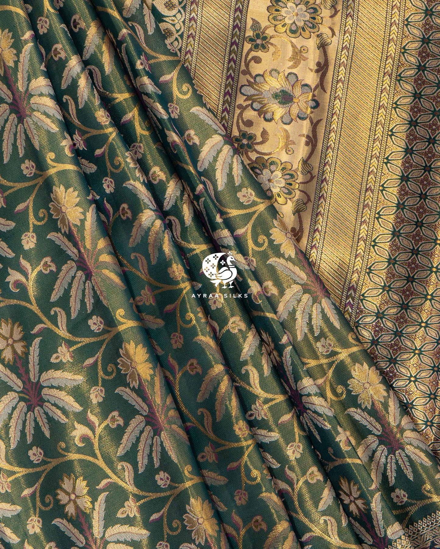 Emerald Nandavanam Kanchipuram Saree