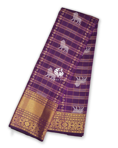 Purple Simha Kattam Kanchipuram Silk Saree