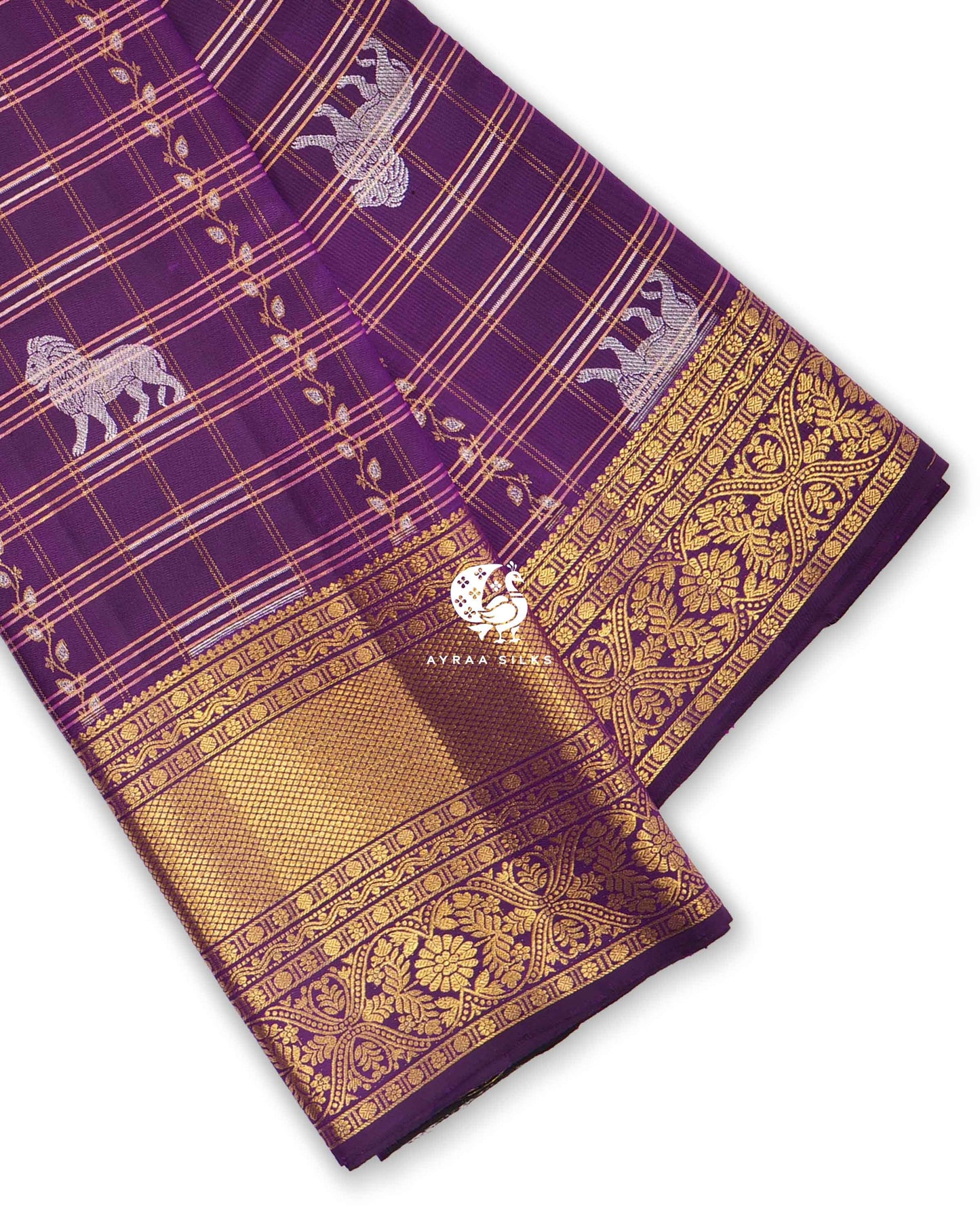 Purple Simha Kattam Kanchipuram Saree