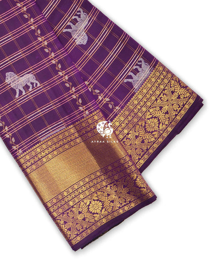 Purple Simha Kattam Kanchipuram Silk Saree