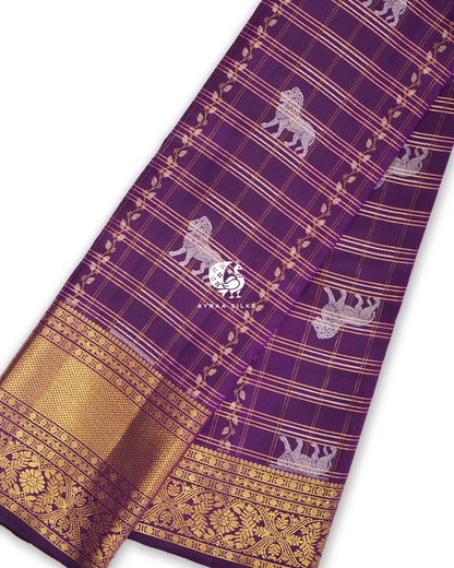 Purple Simha Kattam Kanchipuram Silk Saree