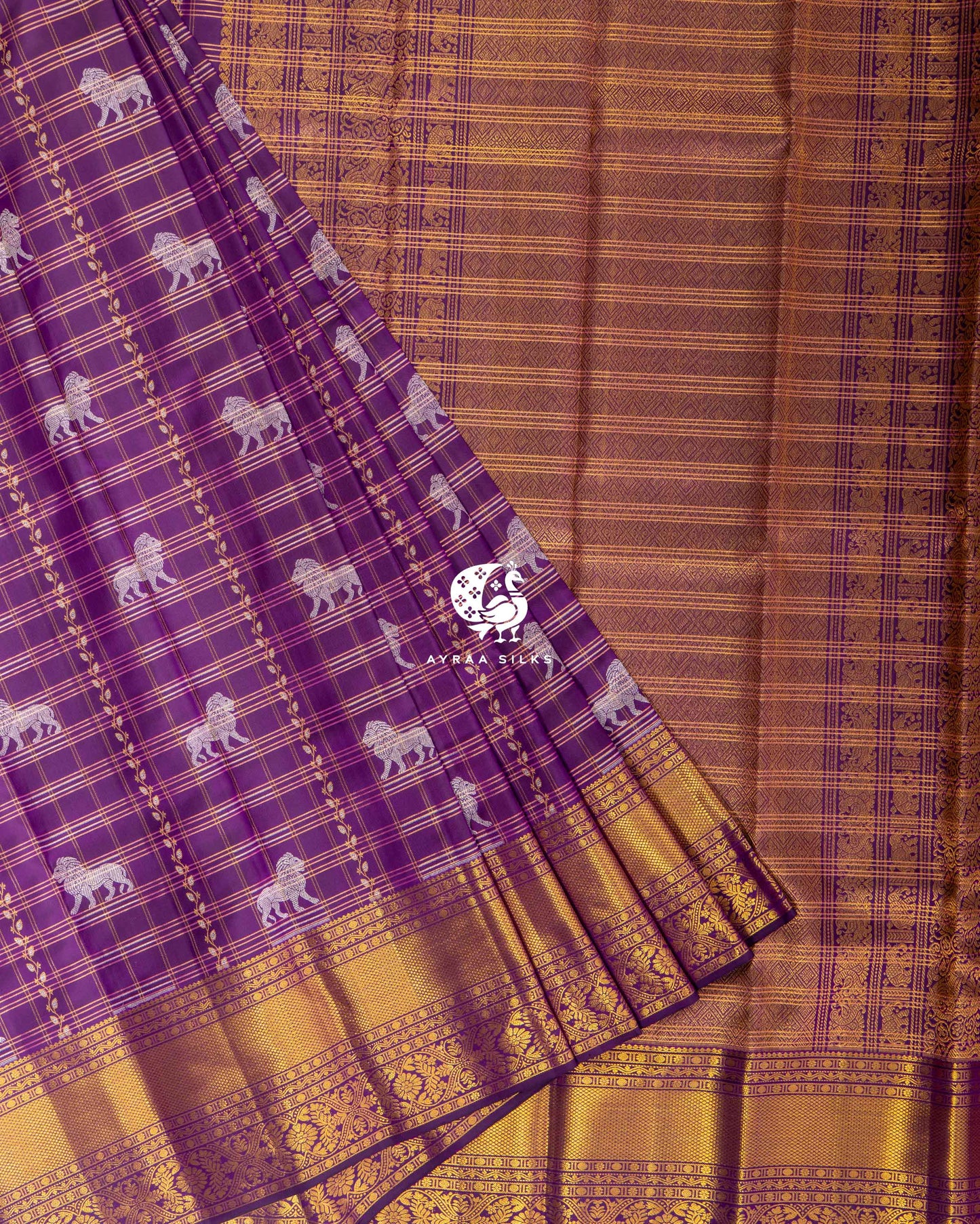 Purple Simha Kattam Kanchipuram Saree