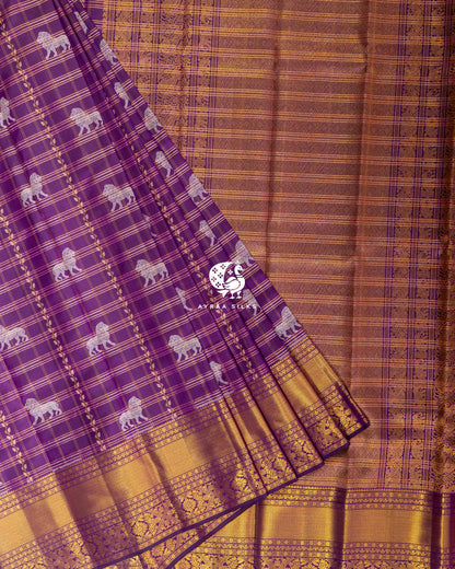Purple Simha Kattam Kanchipuram Silk Saree