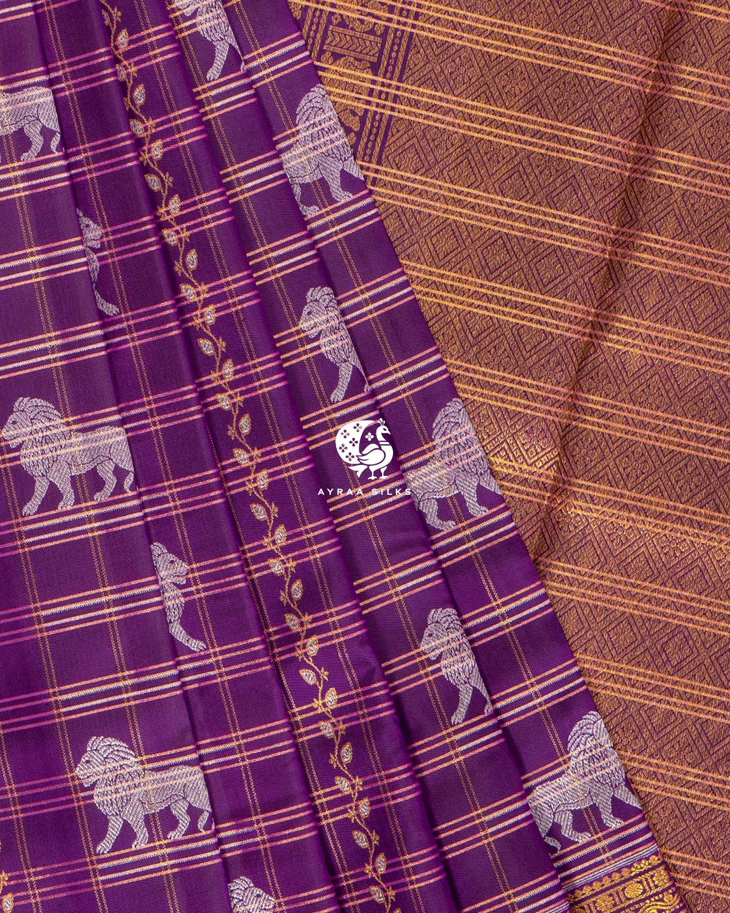 Purple Simha Kattam Kanchipuram Saree