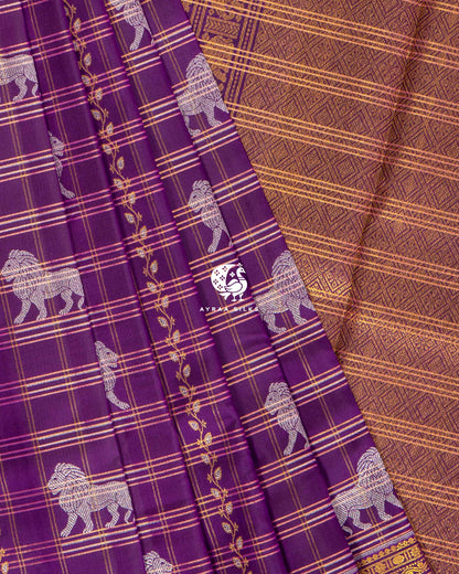 Purple Simha Kattam Kanchipuram Silk Saree
