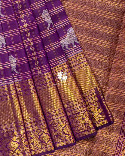 Purple Simha Kattam Kanchipuram Silk Saree