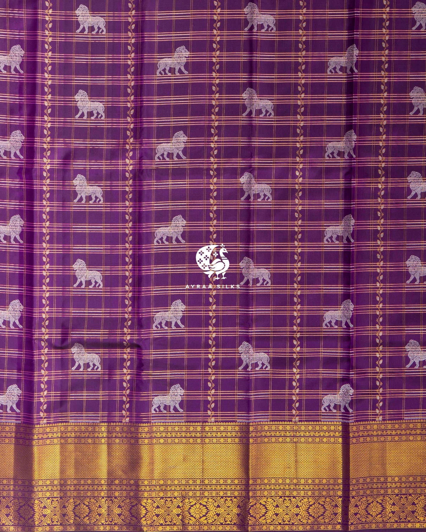 Purple Simha Kattam Kanchipuram Saree