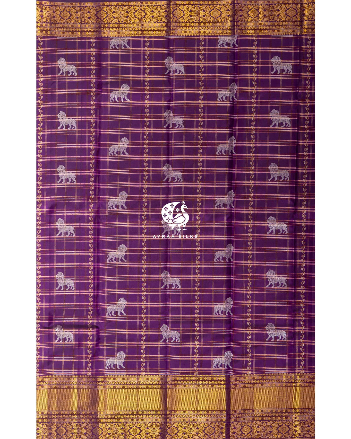 Purple Simha Kattam Kanchipuram Saree