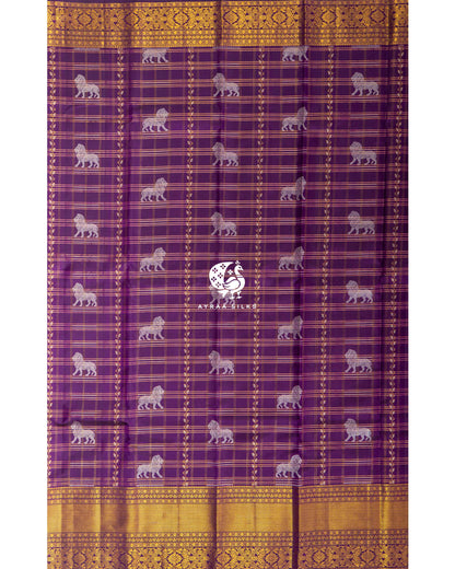Purple Simha Kattam Kanchipuram Silk Saree