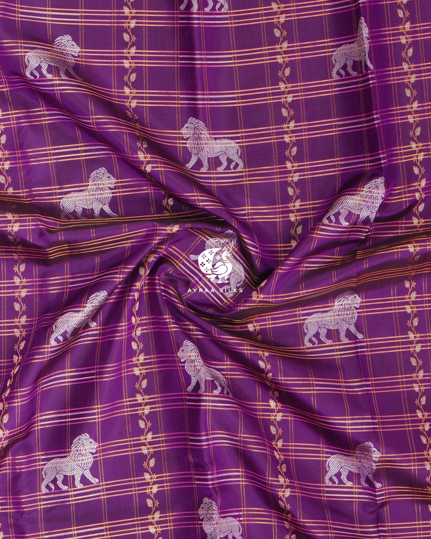 Purple Simha Kattam Kanchipuram Saree