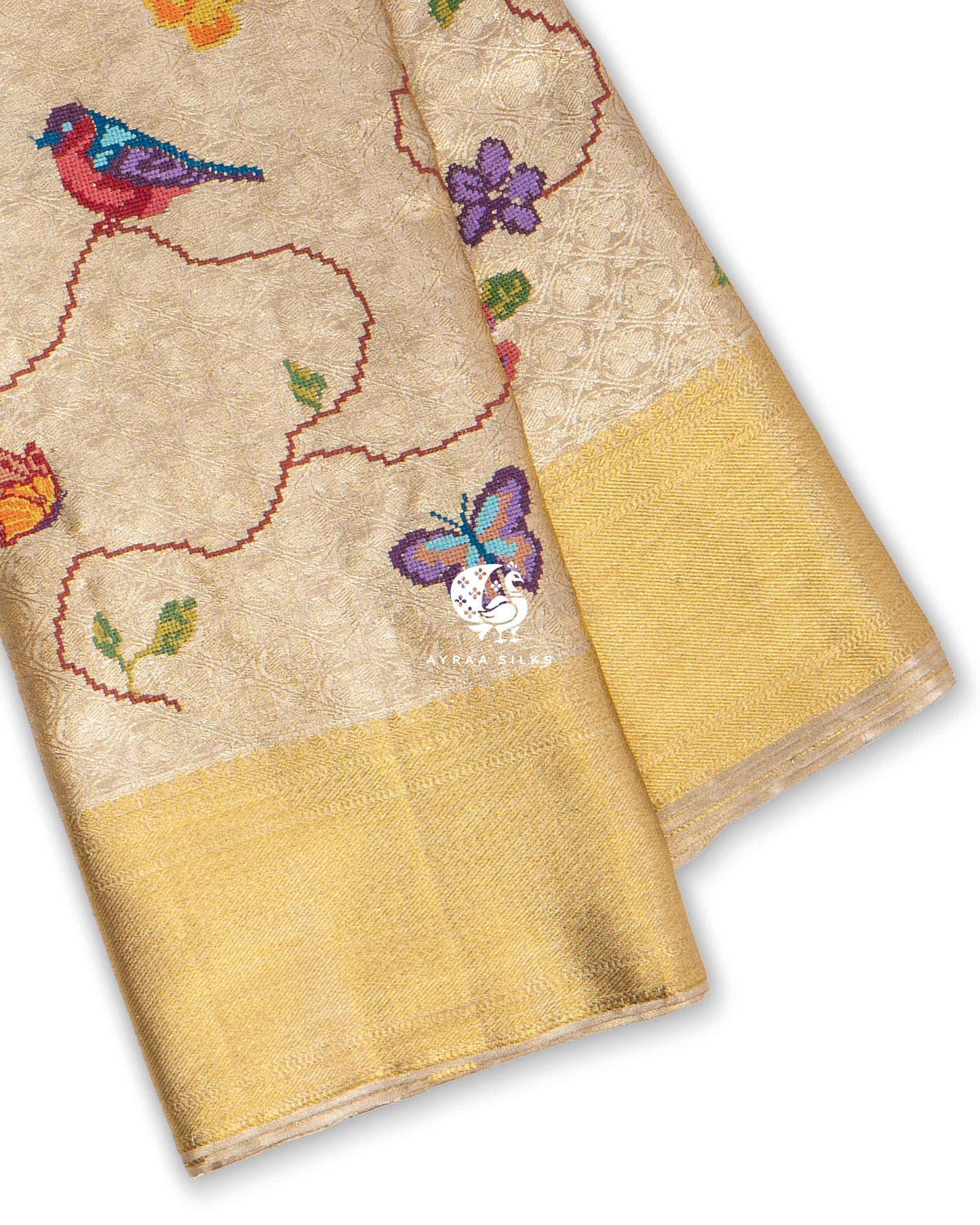 Champagne Fusion Kanchipuram Saree