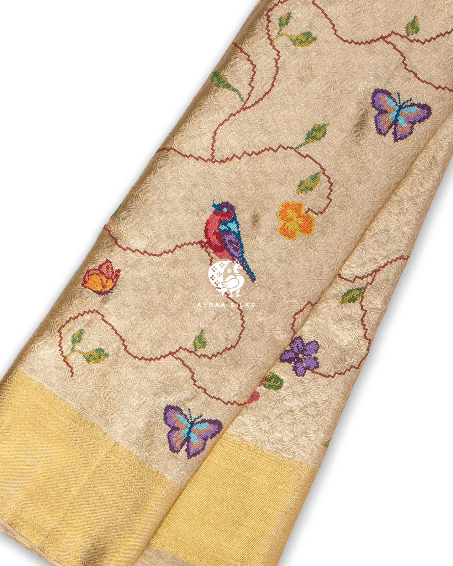 Champagne Fusion Kanchipuram Saree