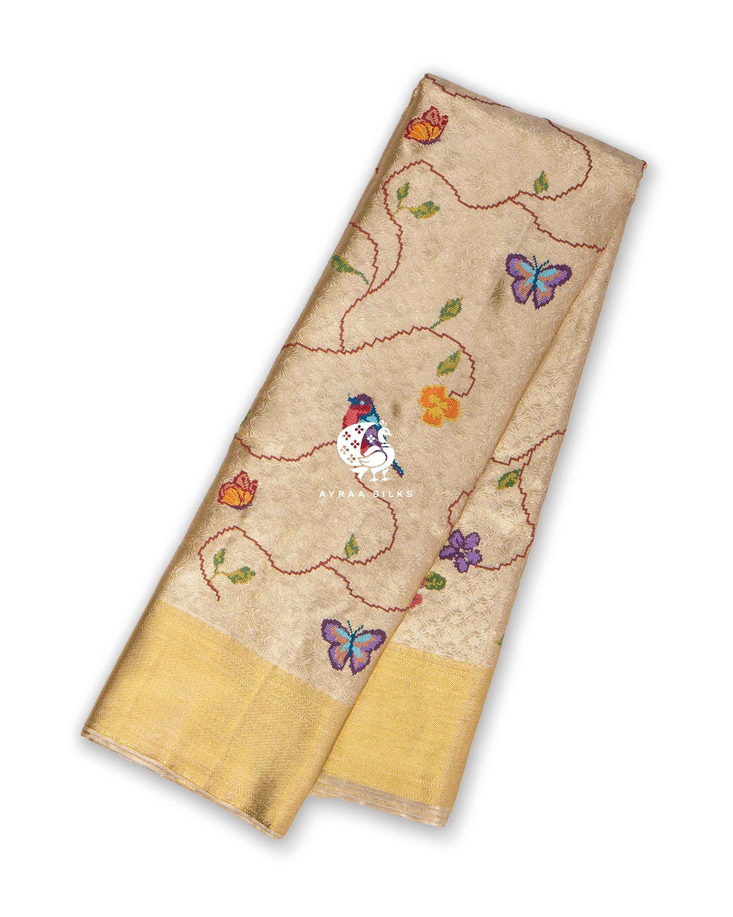 Champagne Fusion Kanchipuram Saree