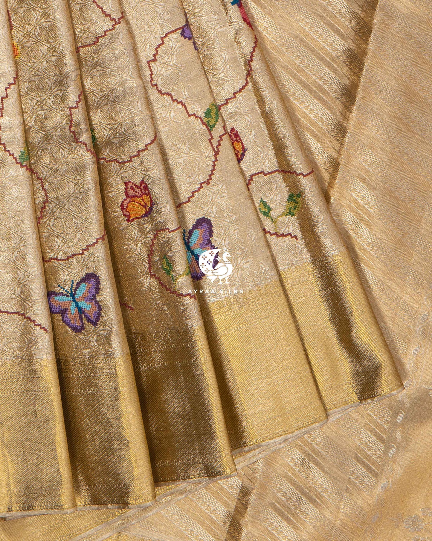 Champagne Fusion Kanchipuram Saree