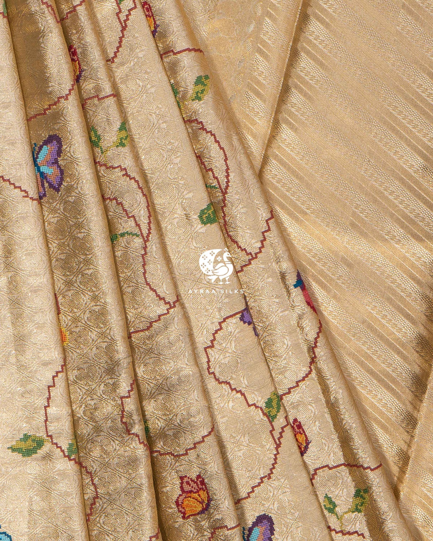 Champagne Fusion Kanchipuram Saree