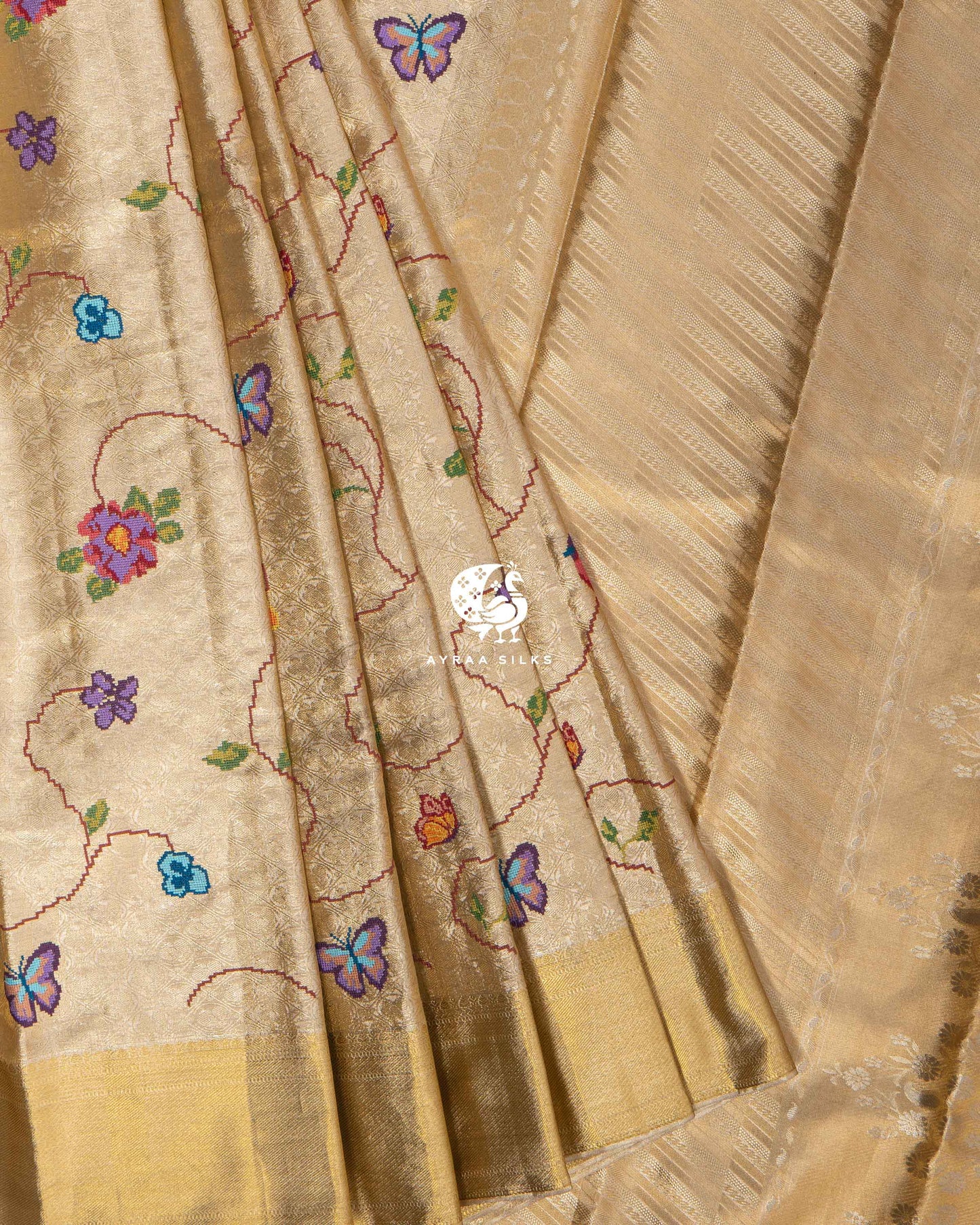 Champagne Fusion Kanchipuram Saree