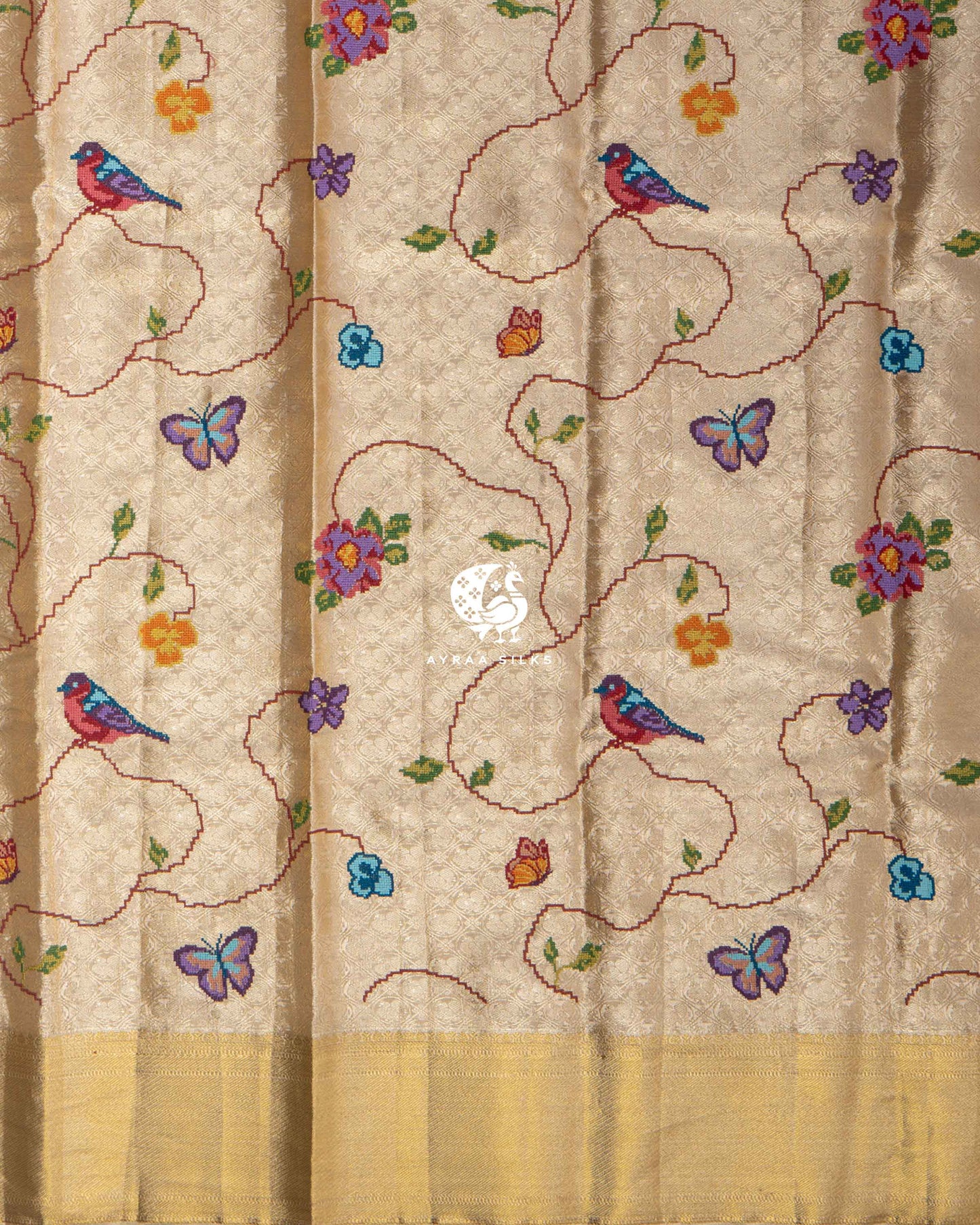 Champagne Fusion Kanchipuram Saree