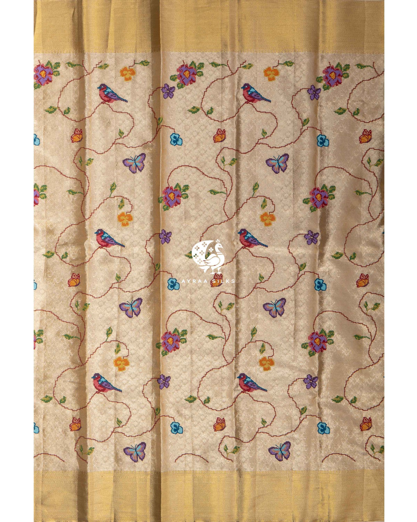 Champagne Fusion Kanchipuram Saree