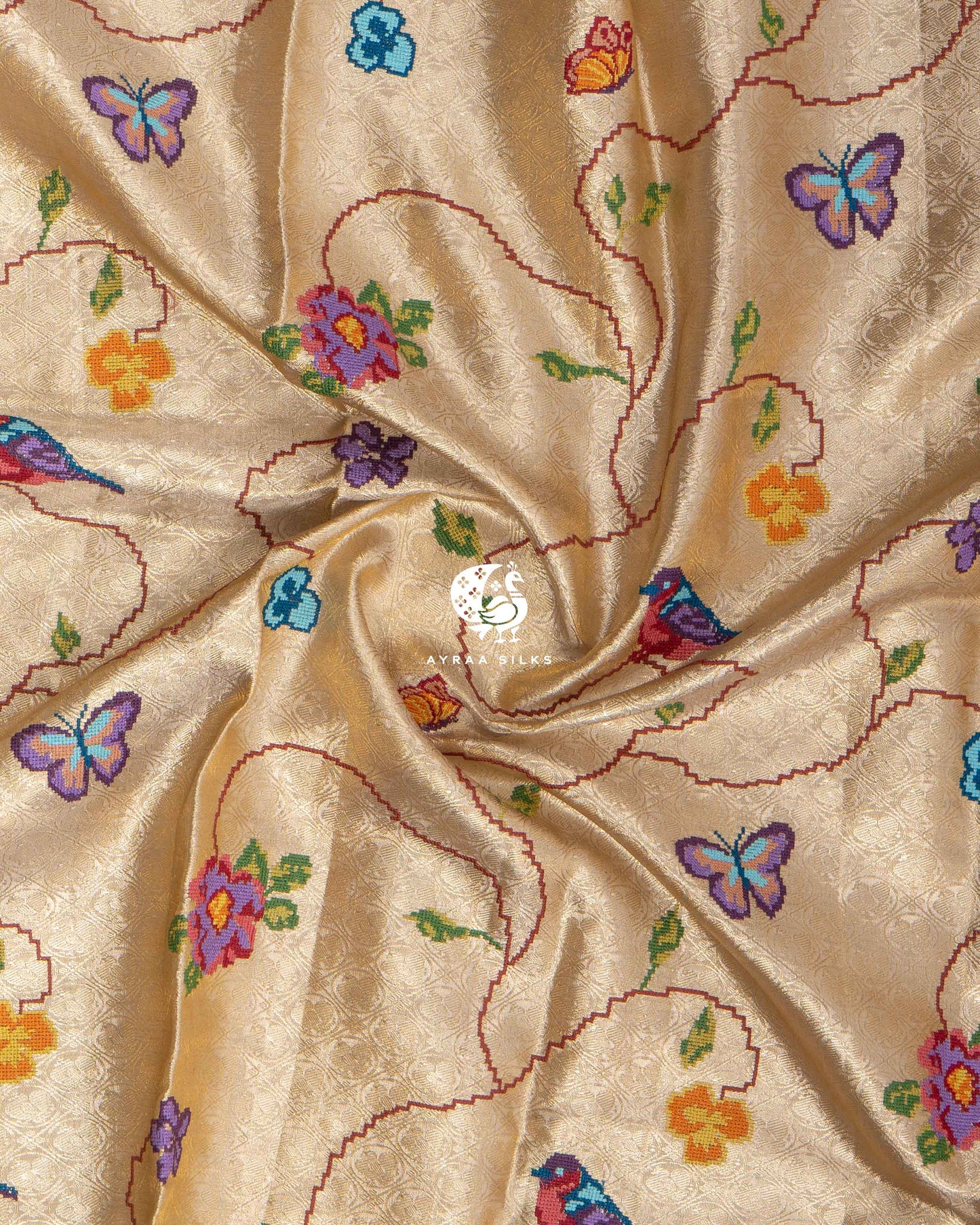 Champagne Fusion Kanchipuram Saree