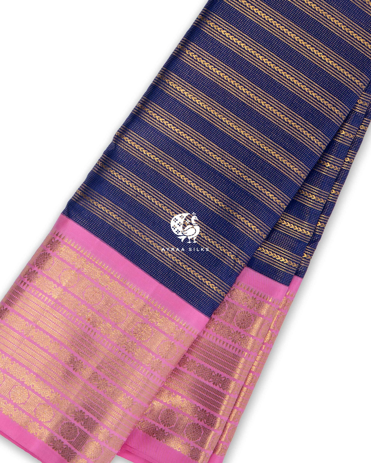 Navy Rekku Kanchipuram Saree