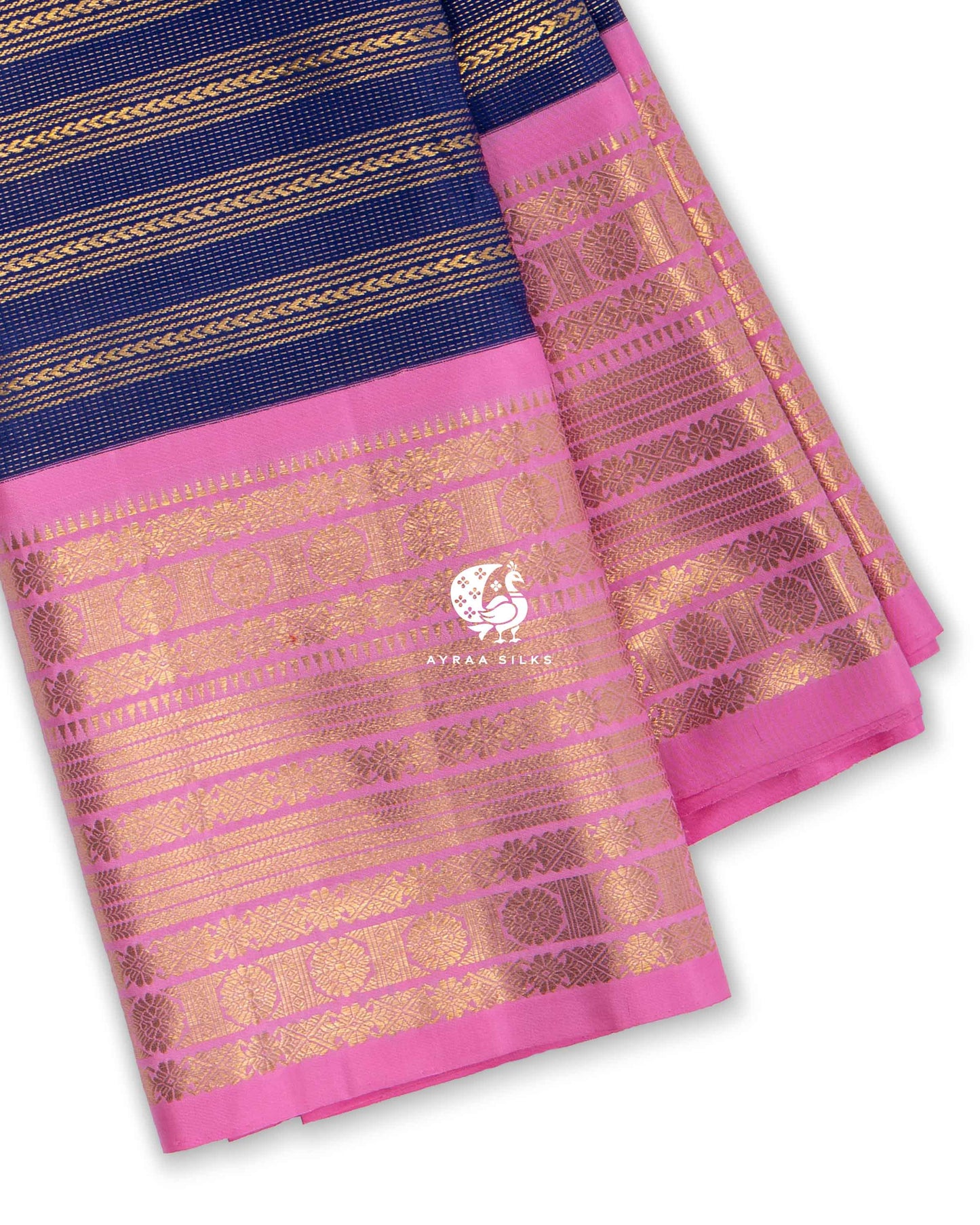 Navy Rekku Kanchipuram Saree