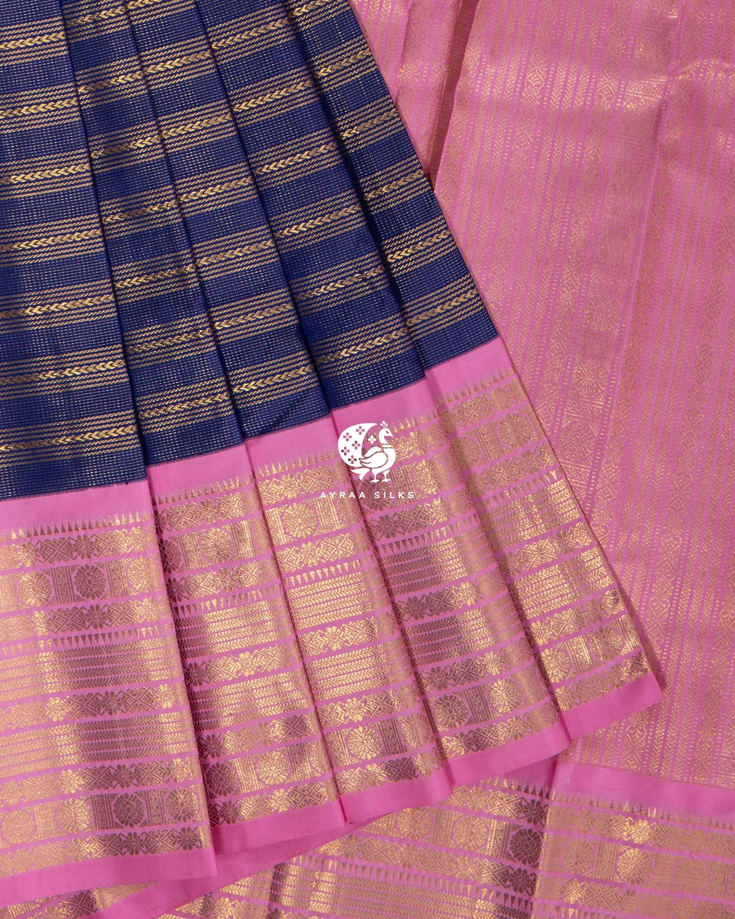 Navy Rekku Kanchipuram Saree