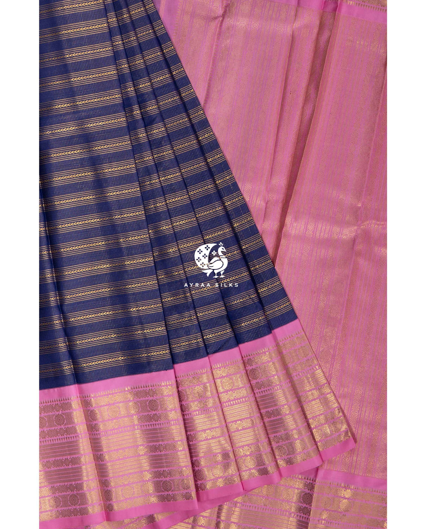 Navy Rekku Kanchipuram Saree
