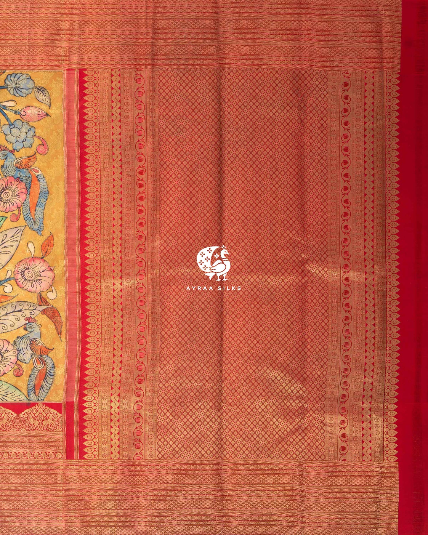 Mustard Kalamkari Kanchipuram Saree