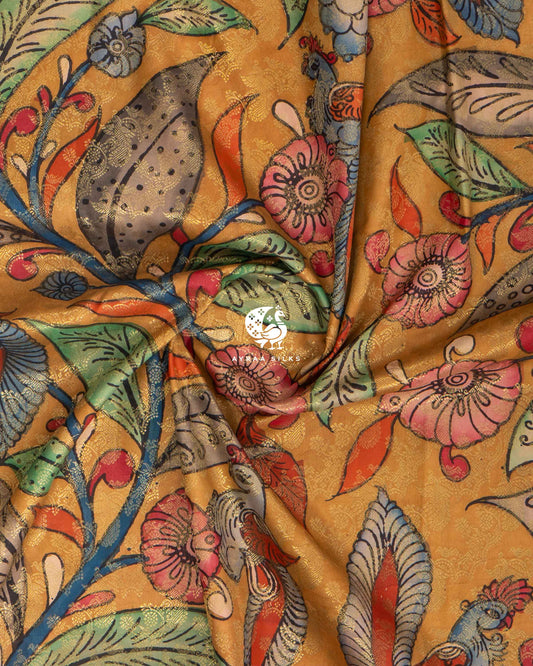 Mustard Kalamkari Kanchipuram Saree