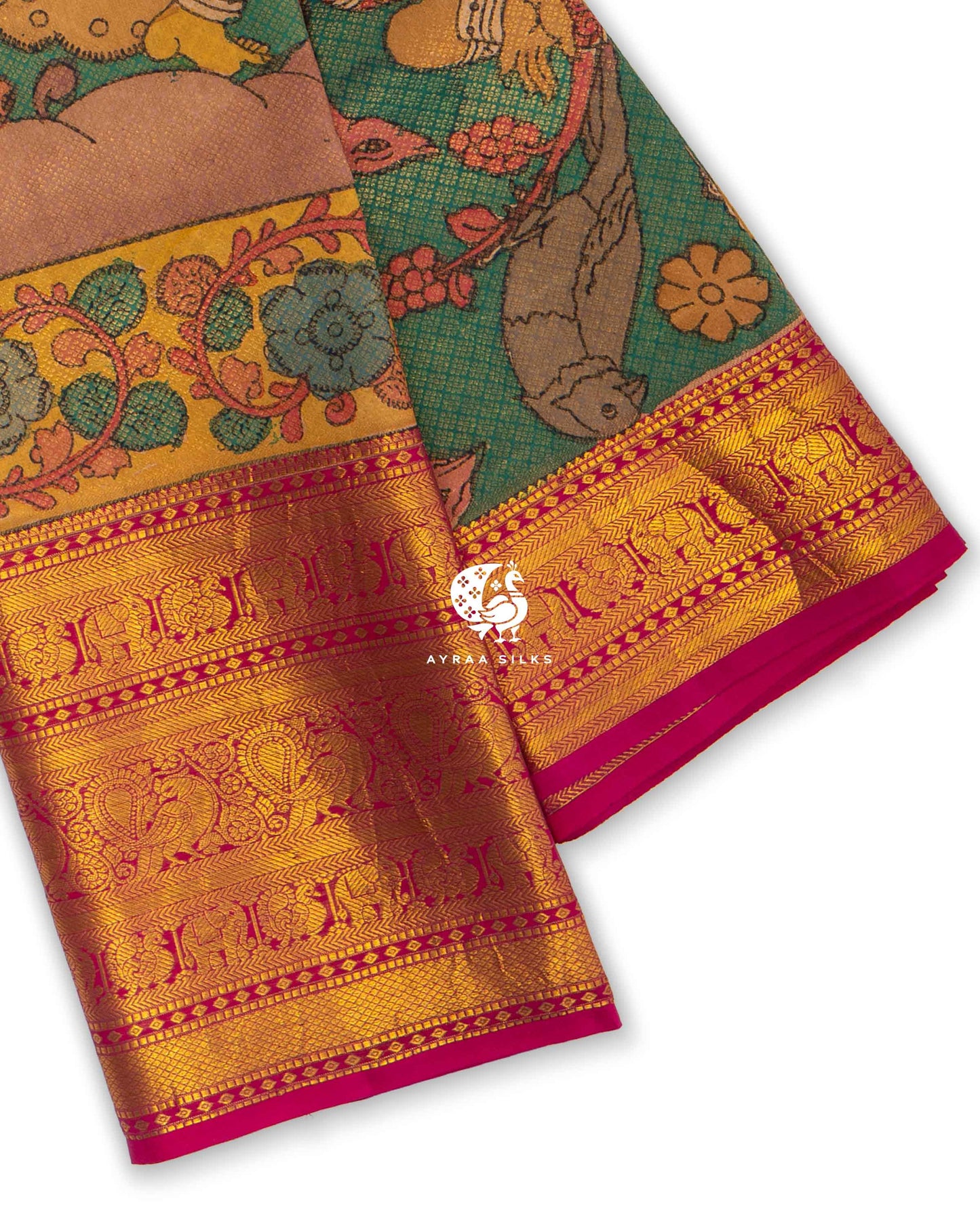 Emerald Green Kalamkari Kanchipuram Saree