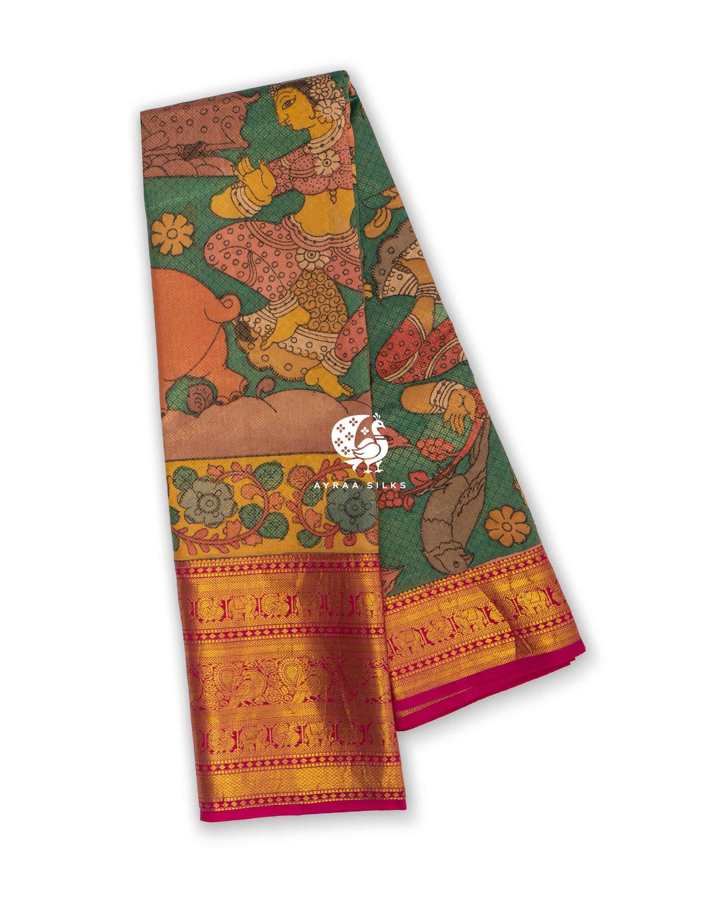 Emerald Green Kalamkari Kanchipuram Saree