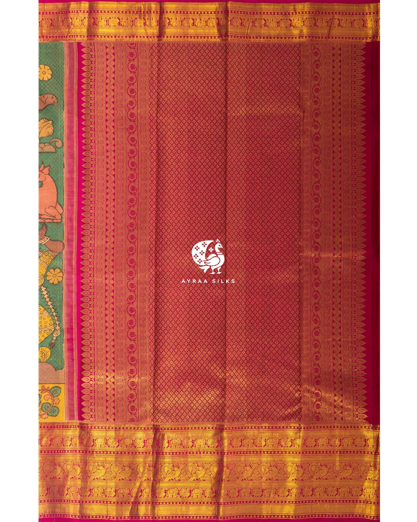 Emerald Green Kalamkari Kanchipuram Saree