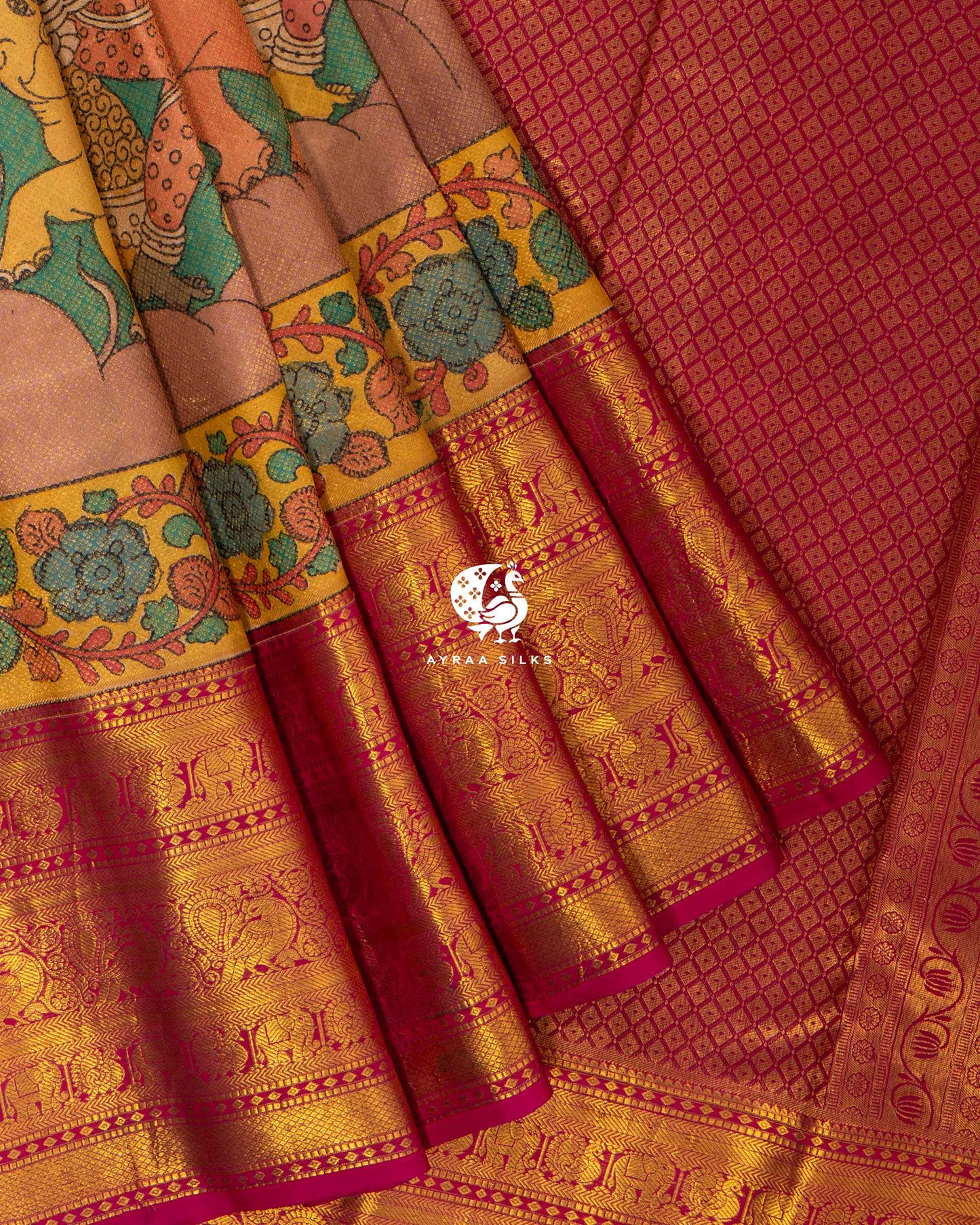 Emerald Green Kalamkari Kanchipuram Saree