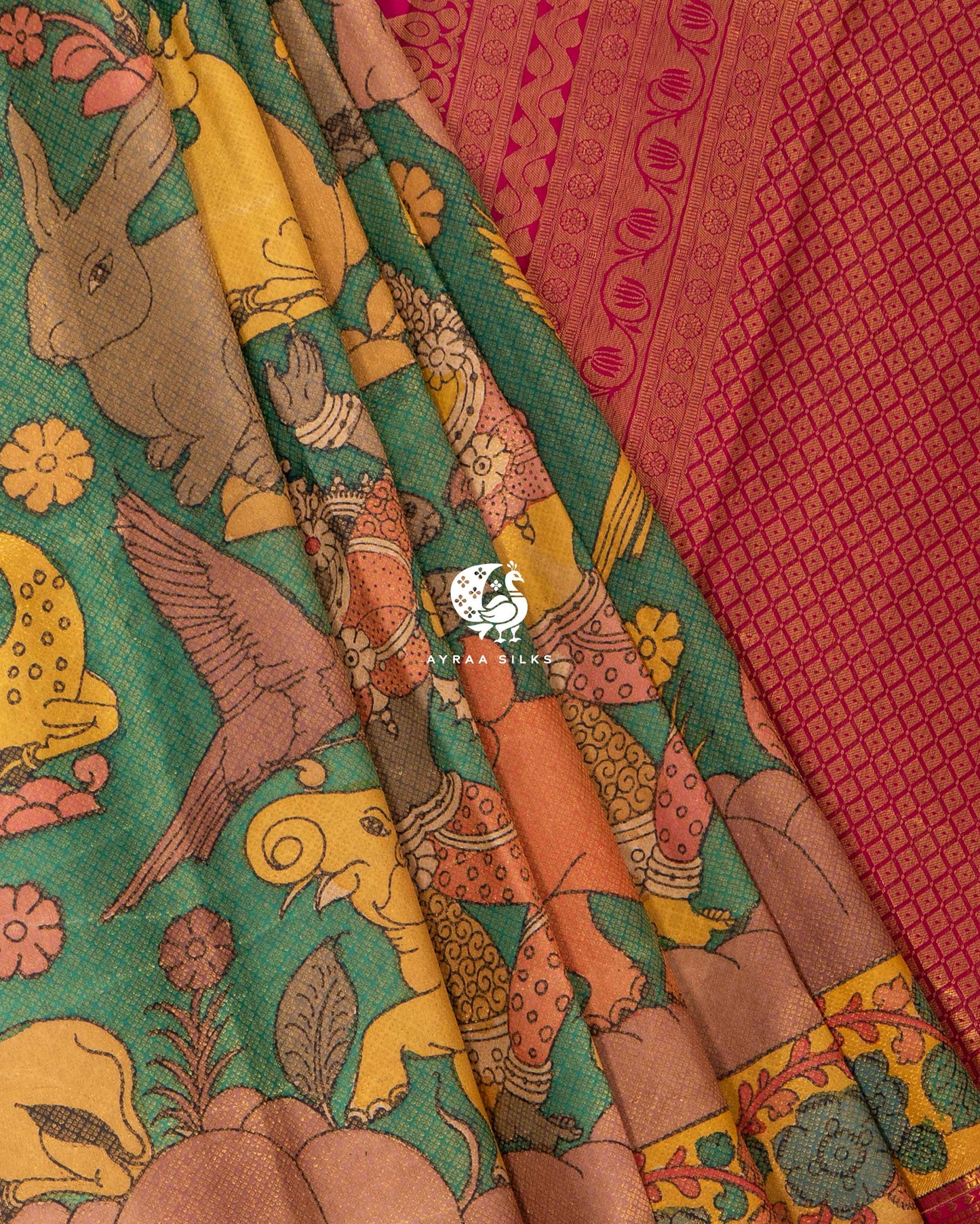 Emerald Green Kalamkari Kanchipuram Saree
