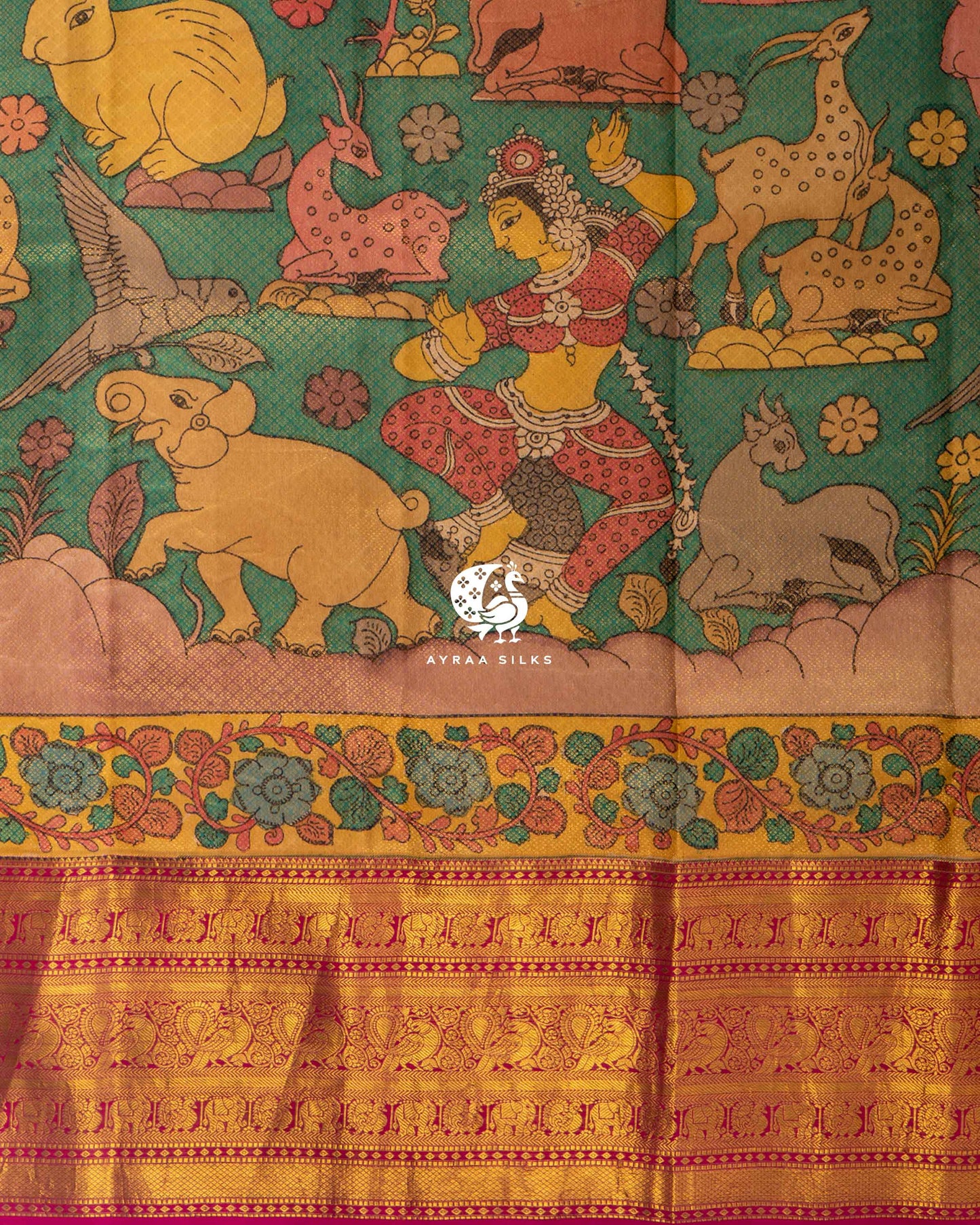 Emerald Green Kalamkari Kanchipuram Saree