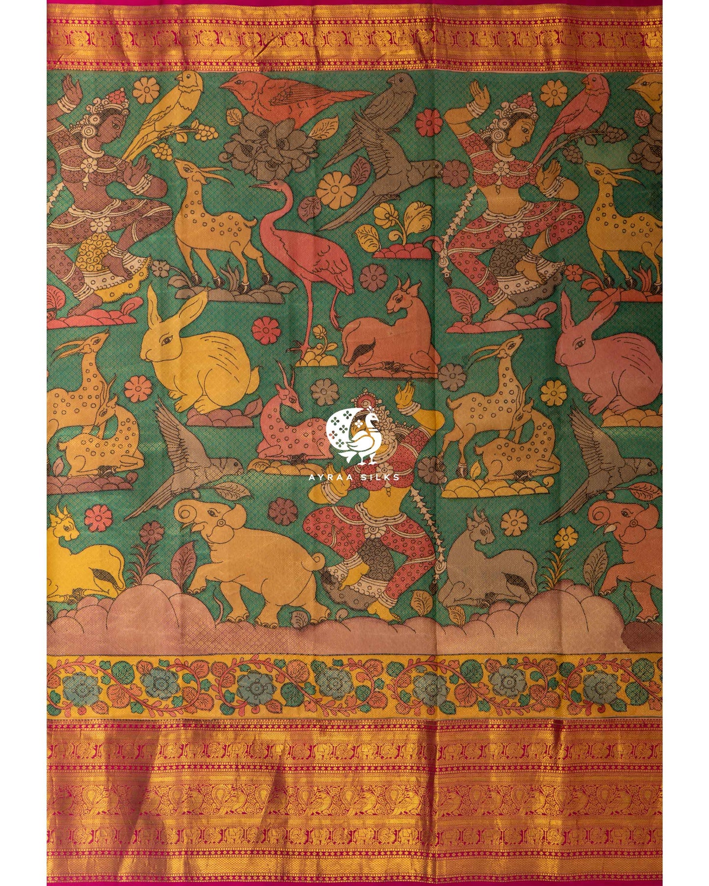 Emerald Green Kalamkari Kanchipuram Saree