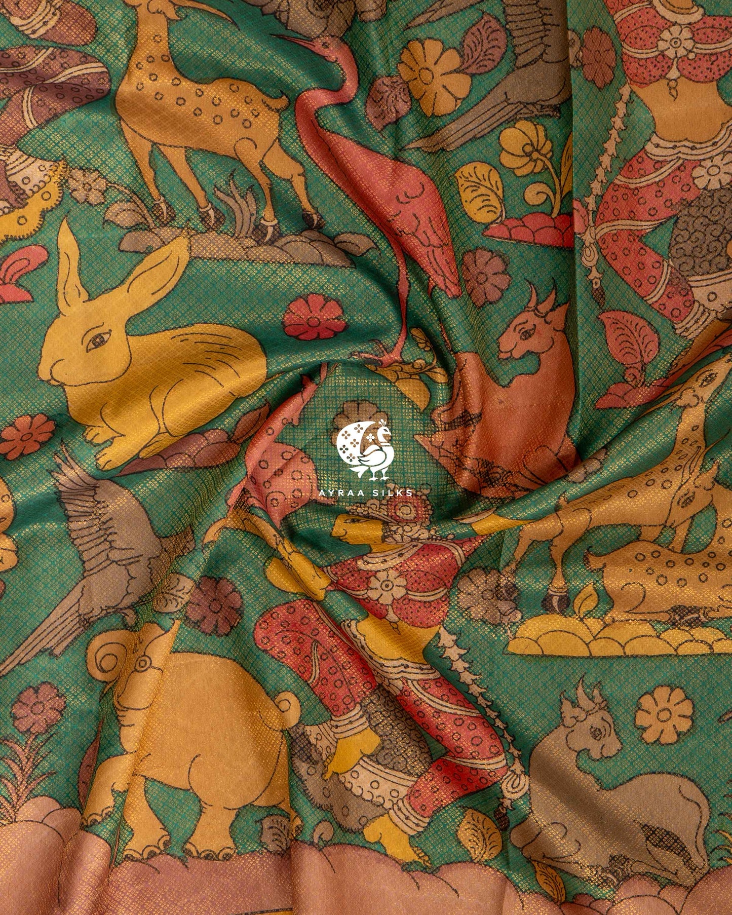 Emerald Green Kalamkari Kanchipuram Saree