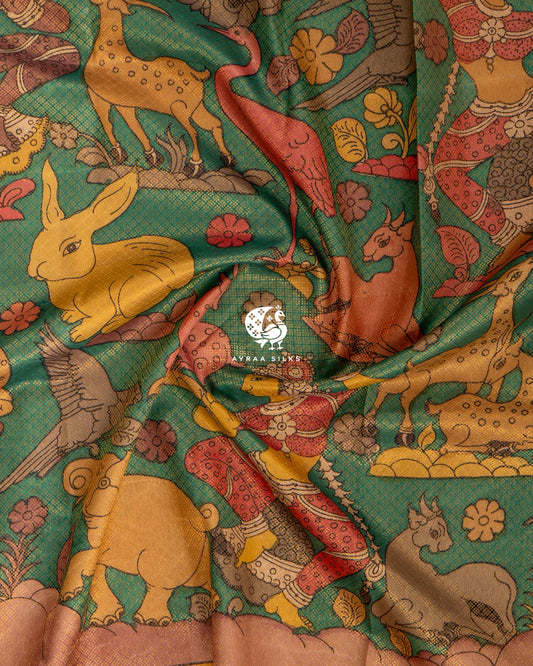 Emerald Green Kalamkari Kanchipuram Saree