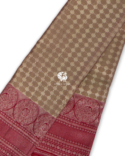 Sage Chakra Kanchipuram silk saree in sage green with rose pink, view 3 of 7 — pure silk, Ayraa Silks