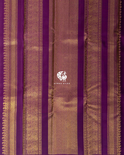 Mustard Heritage Kanchipuram silk saree in mustard gold with orchid purple, view 10 of 13 — pure silk, Ayraa Silks