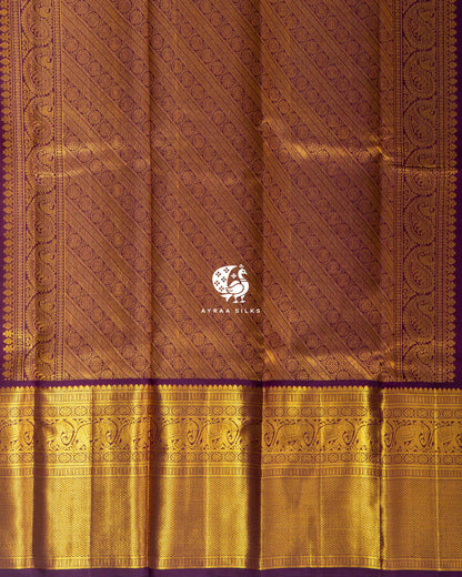 Ivory Rekku Kanchipuram silk saree in ivory with sage and aubergine, view 8 of 13 — pure silk, Ayraa Silks