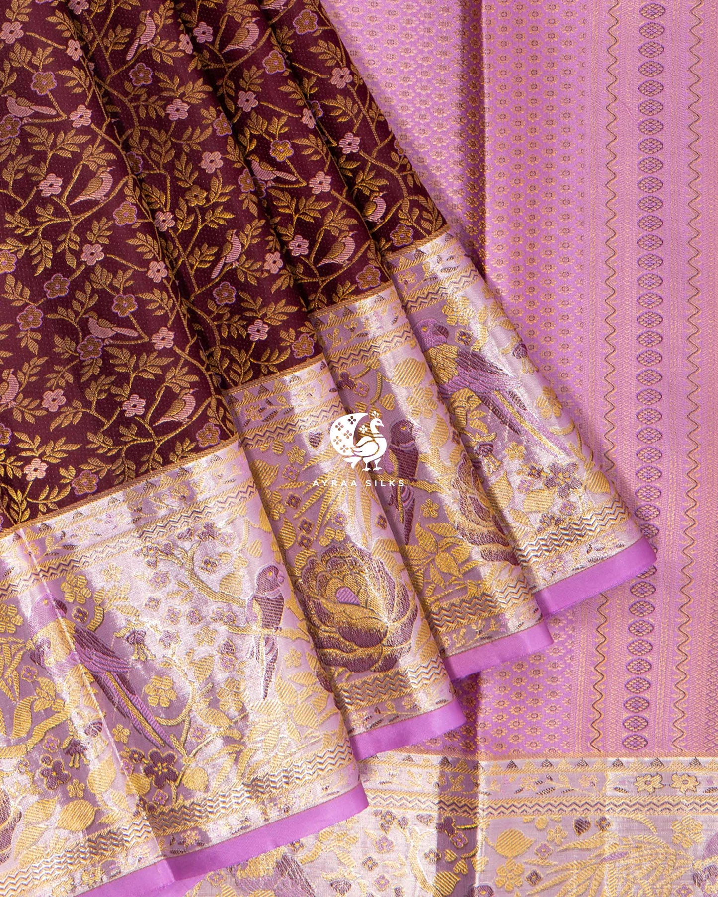 Wine Floral Jaal Kanchipuram Saree