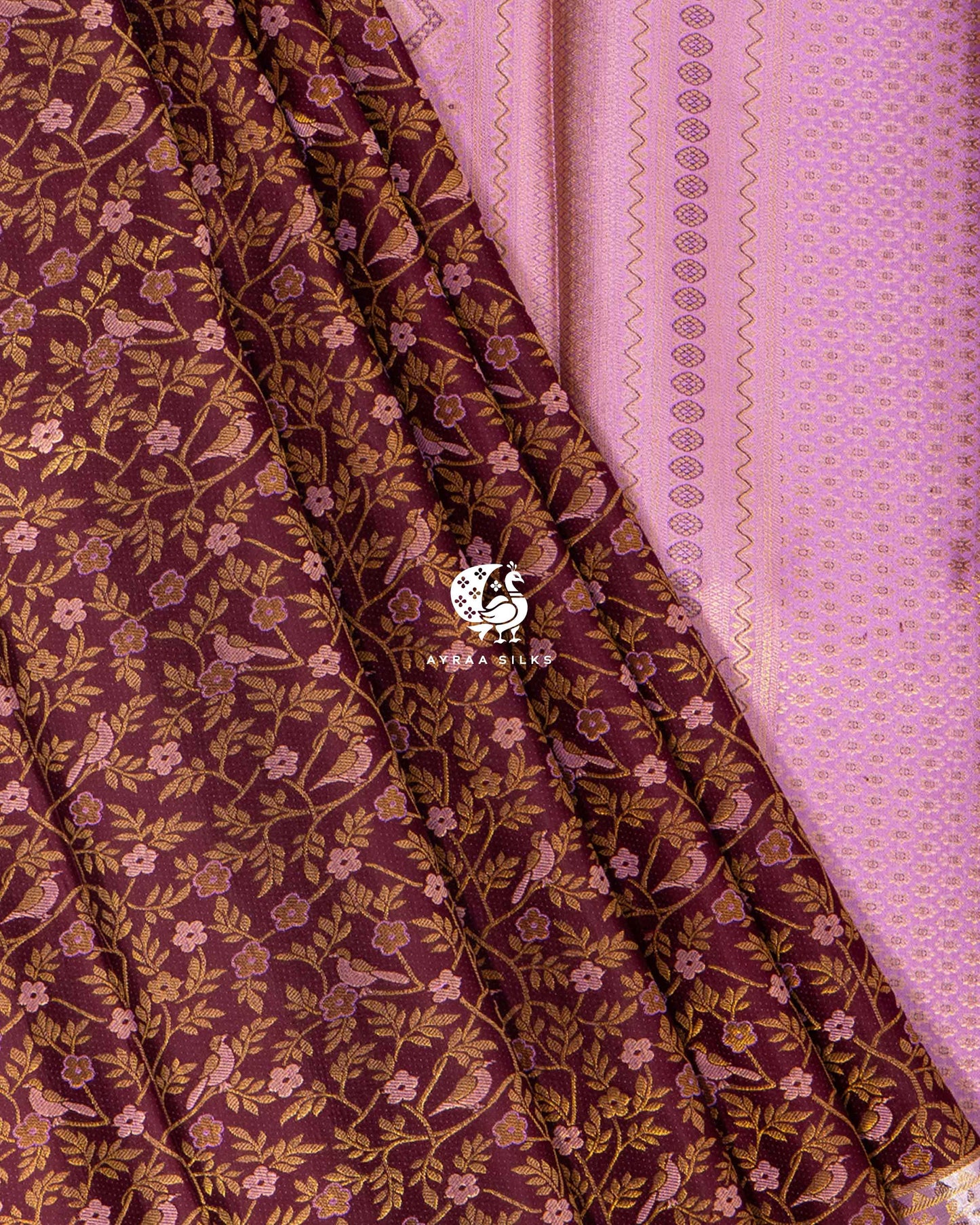 Wine Floral Jaal Kanchipuram Saree
