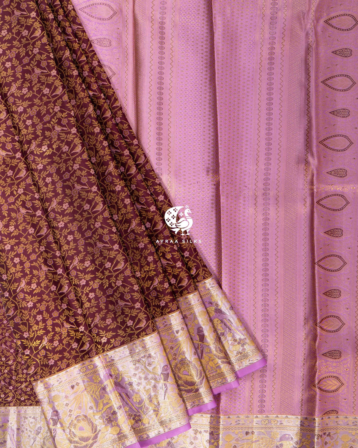 Wine Floral Jaal Kanchipuram Saree