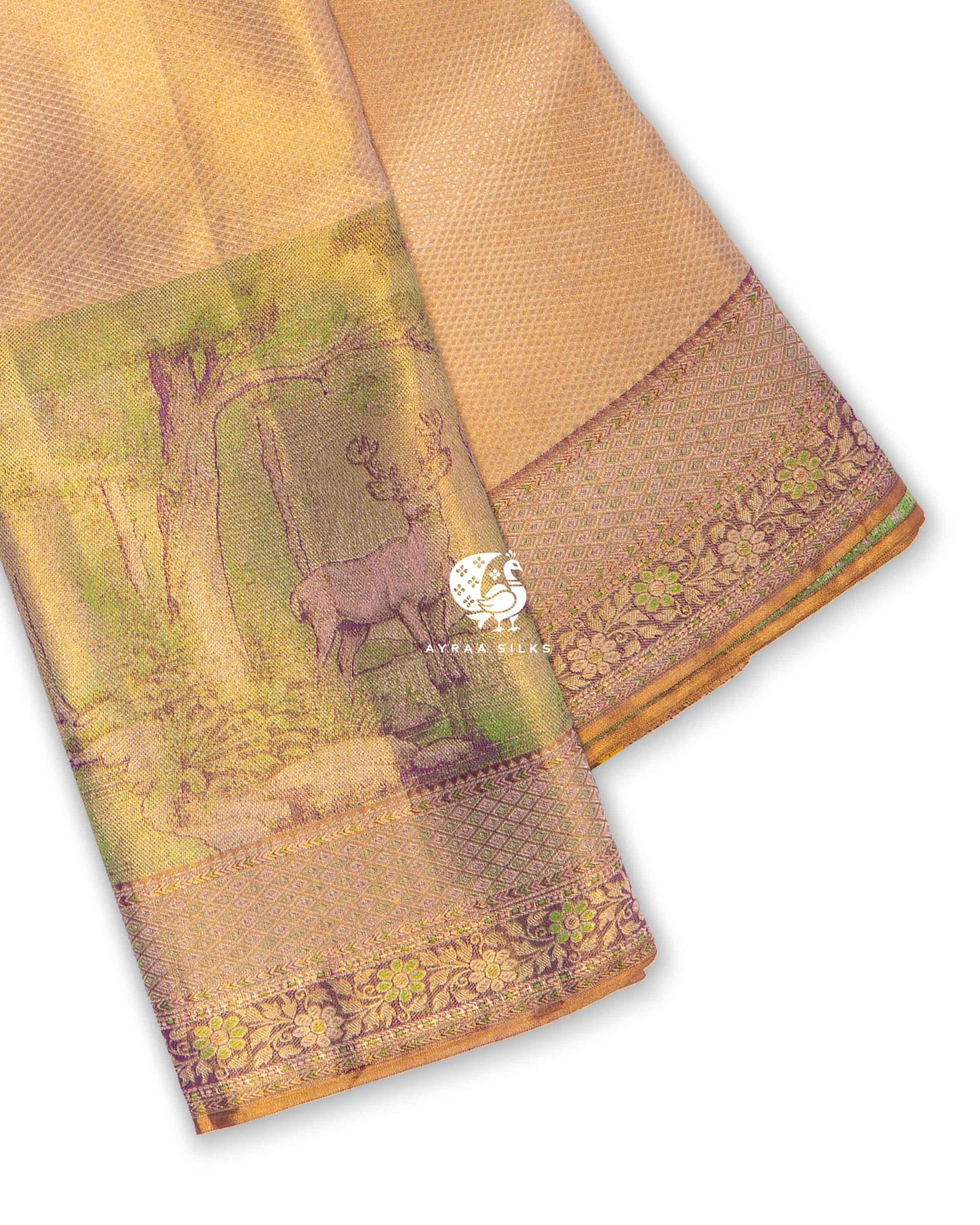Golden Chitravana Kanchipuram Saree