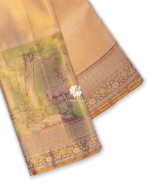 Golden Chitravana Kanchipuram Saree