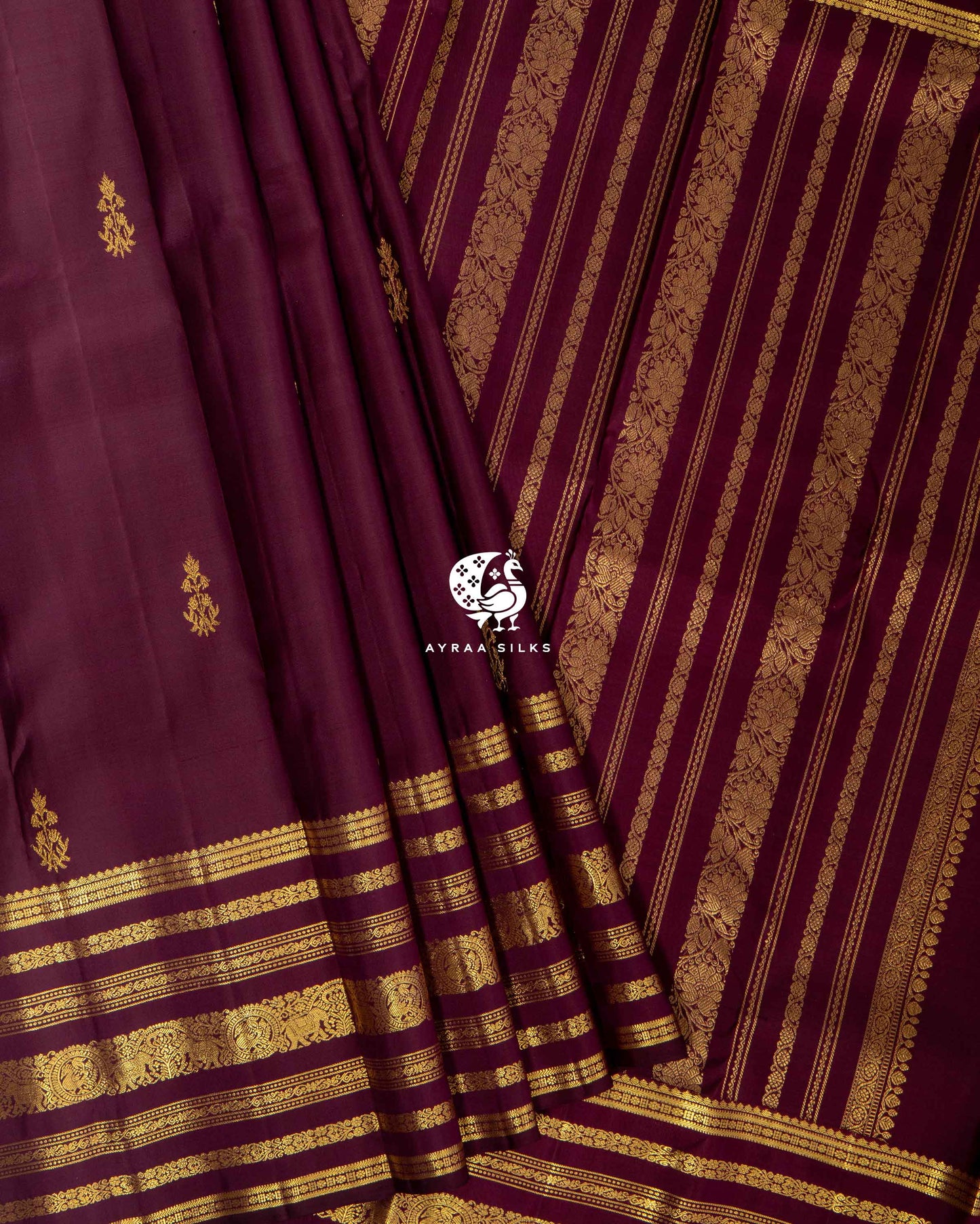 Dark Wine Heritage Kanchipuram Saree