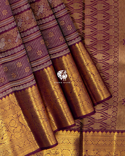 Deep Wine Annam Kanchipuram Silk Saree