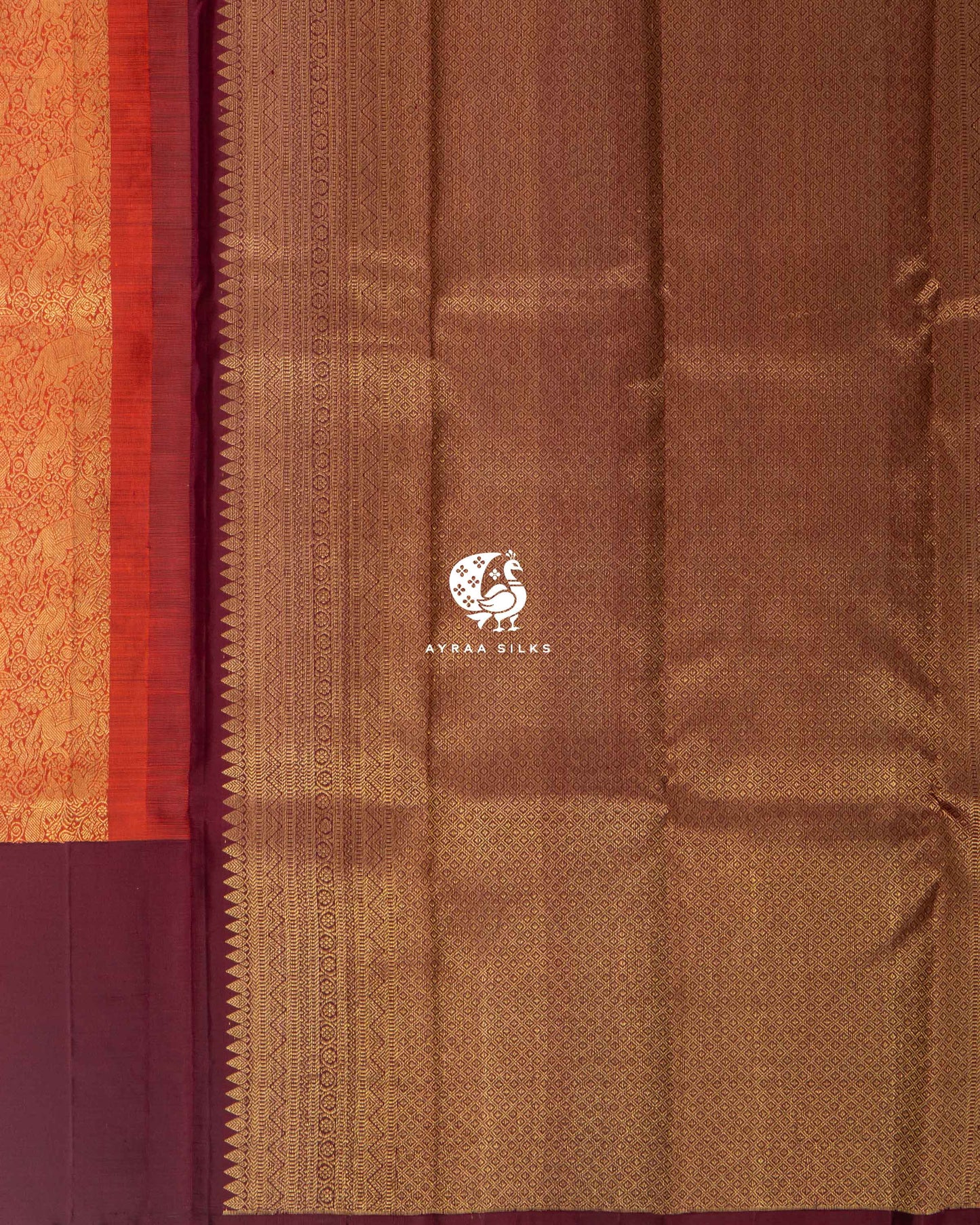 Rust Vana Singaram Kanchipuram Saree