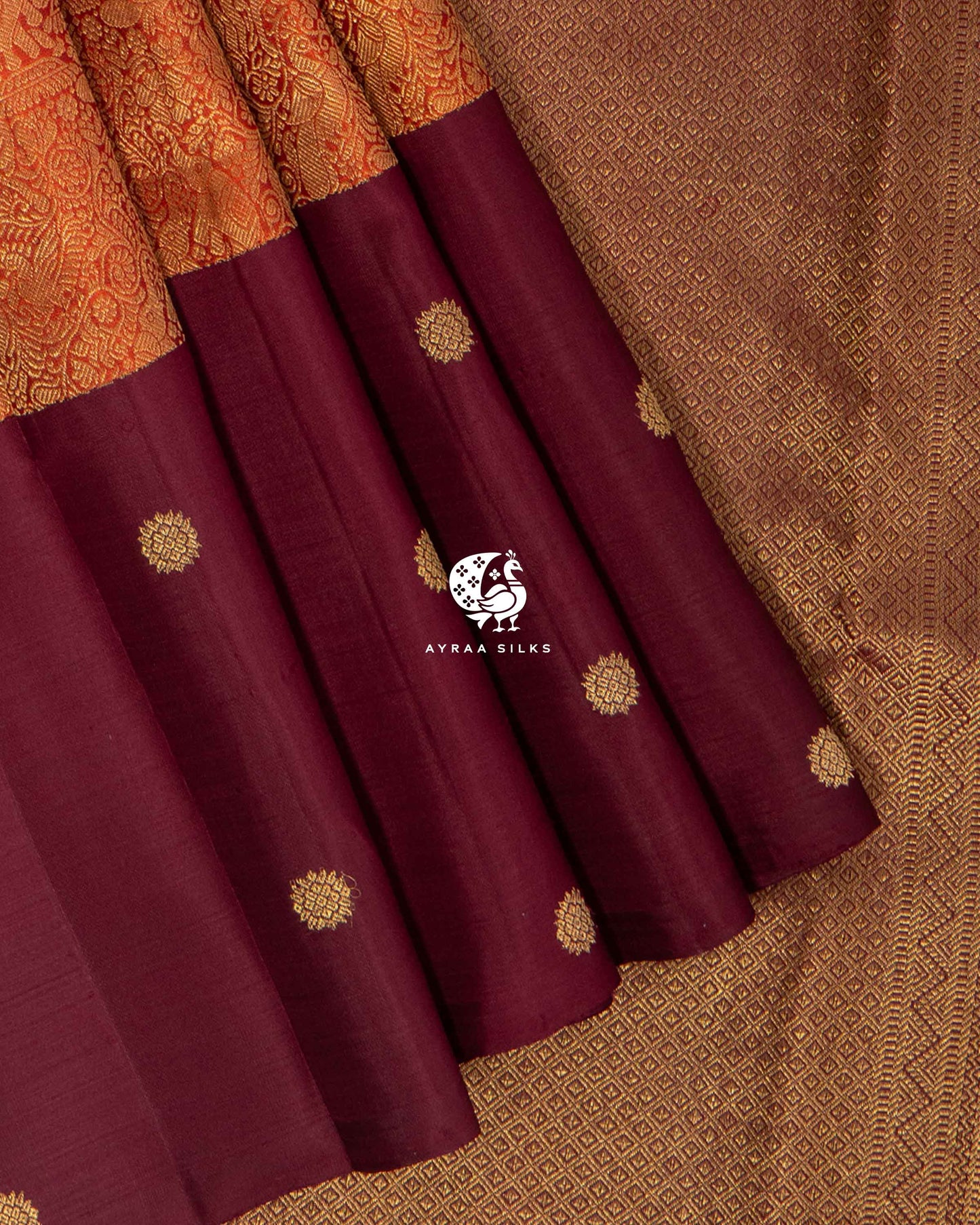 Rust Vana Singaram Kanchipuram Saree